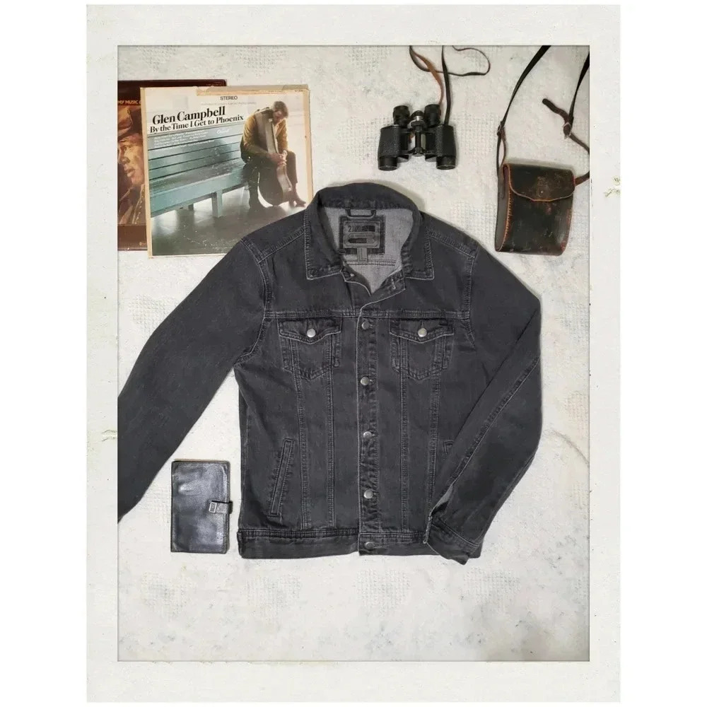 ✨BOGO FREE✨ F21 Distressed Mens Womens Black Dark Grey Acid Wash Jean Jacket